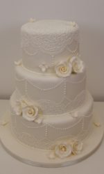 Wedding Cake with Ivory Fine Lace and Roses No.W306p