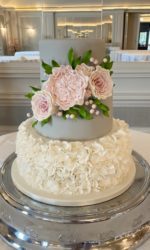 Wedding Cake with Ivory Ruffles and Vintage Flowers No.W319p