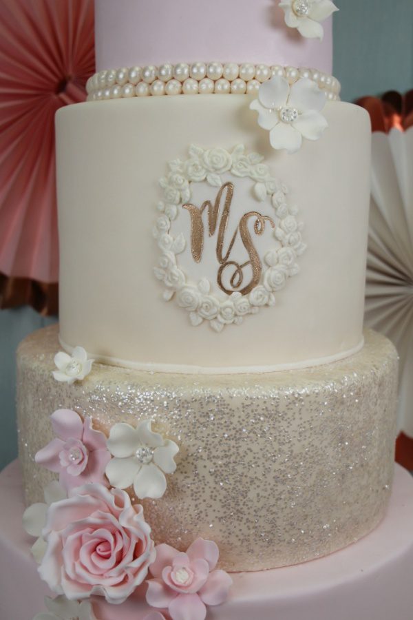 Wedding Cake with Pearls and Gold Initials No.W226 - Image 3