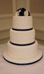 Wedding Cake with Pearls and Navy Ribbon No.W333p