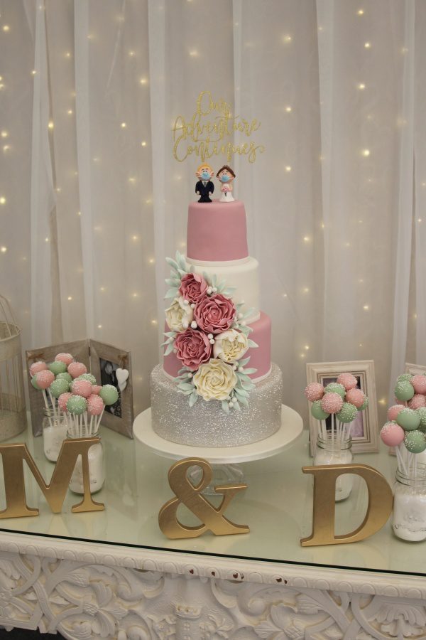 Wedding Cake with Pink and Ivory Peonies No.W301 - Image 3