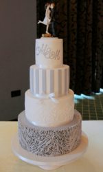Wedding Cake with Silver Stripes and Ruffles No.W034ap