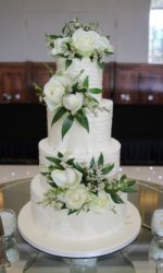 White Buttercream Cake with White Flowers and Greens No.W350