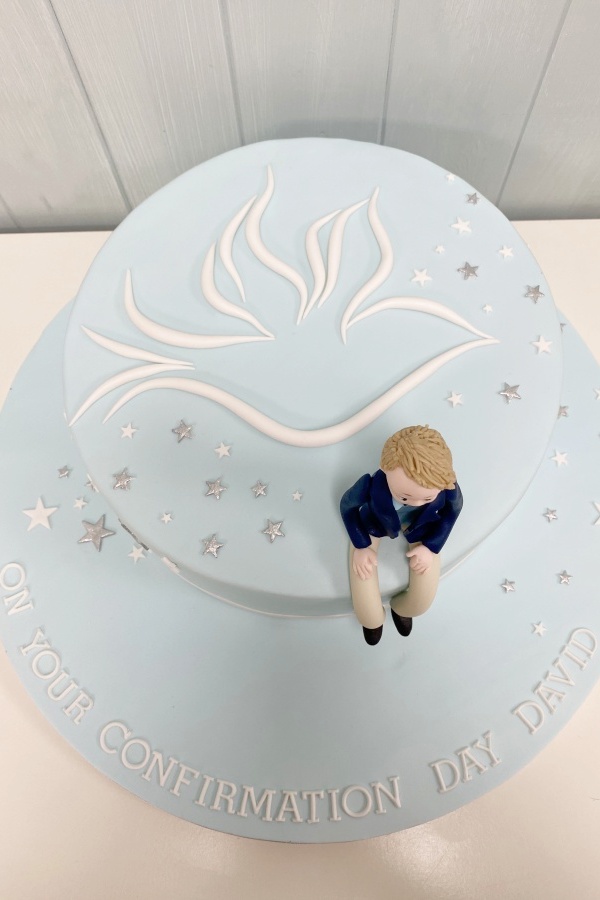 Blue Confirmation Cake with Dove and Stars No.OCC051 - Image 2