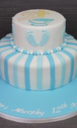 Blue Stripes and Baby Feet Christening Cake No.CH038p