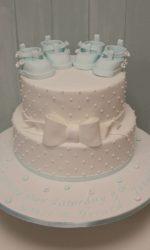 Christening Cake with White Bow and Blue Booties No.CH026p