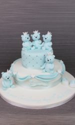 Five Teddy Bears Christening Cake in Blue No.CH040(B)p