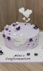 Lilac Confirmation Cake with Dove and Flowers No.OCC002ap