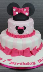 Minnie Mouse Bow Birthday Cake with Pink Flowers No.K025p