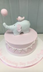 Pink Christening Cake with Bunting and Elephant No.CH012(C)p