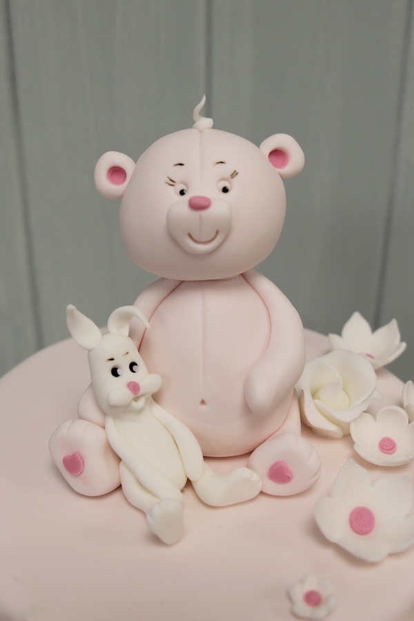 Pink Christening Cake with Teddy and Rabbit No.CH025 - Image 2