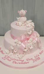 Pink Christening Cake with Teddy and Rabbit No.CH025p