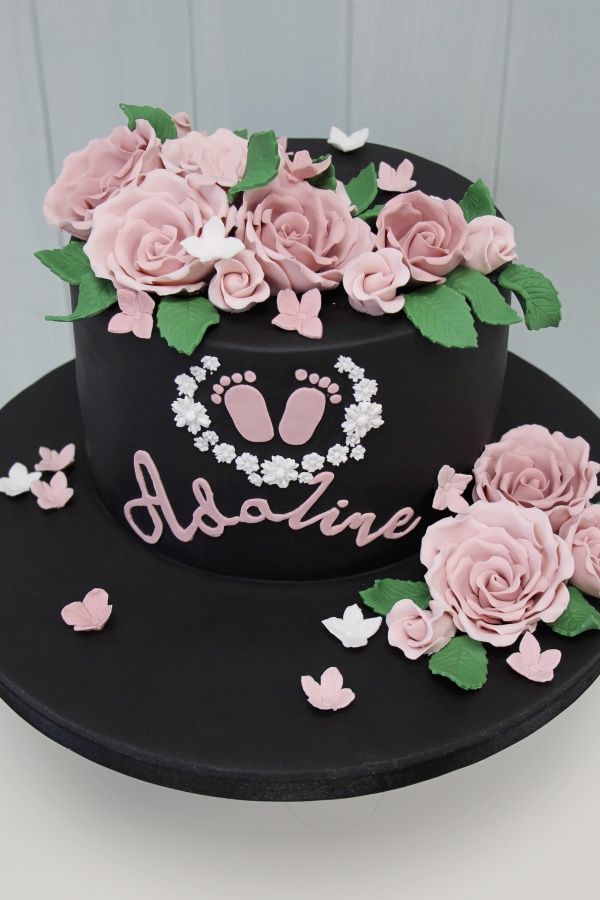 Pink and Black Christening Cake No.CH017 - Image 2