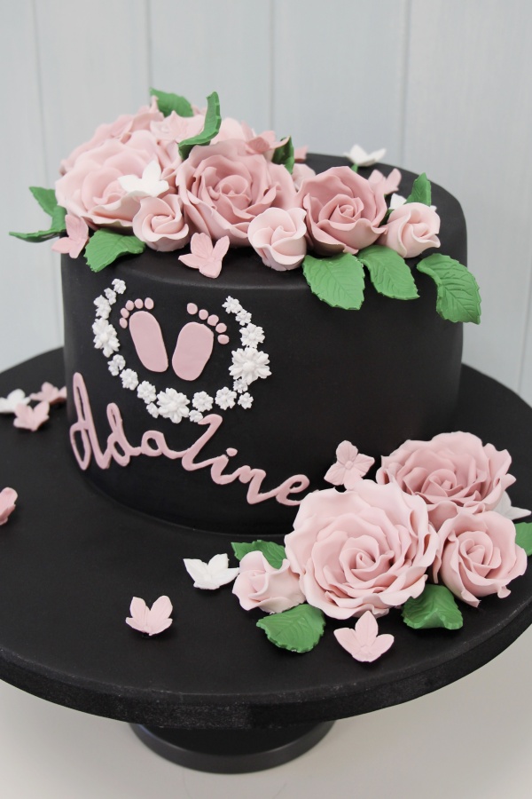 Pink and Black Christening Cake No.CH017 - Image 3