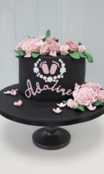 Pink and Black Christening Cake No.CH017p