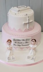 Pink and White Communion Cake with Cake Toppers No.OCC021p