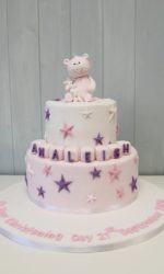 Stars, Pink Teddy and Rabbit Christening Cake No.CH014p