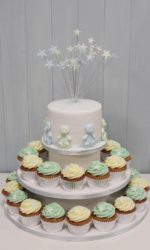Teddy Bears and Stars Christening Cake with Cupcakes No.CH009p