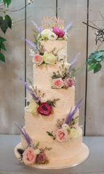 Pearl Buttercream Wedding Cake with Pink Roses No.W370