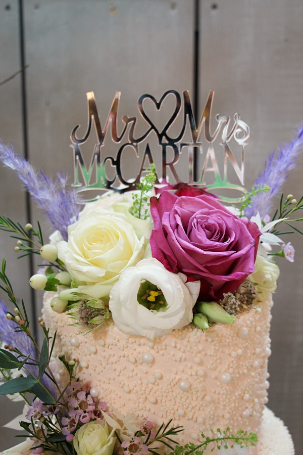 Pearl Buttercream Wedding Cake with Pink Roses No.W370 - Image 3
