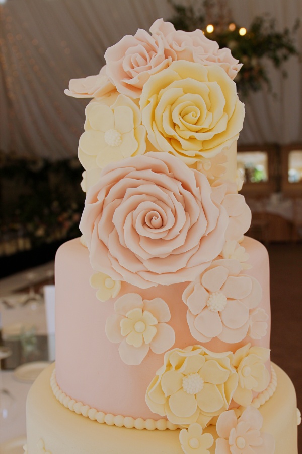 Pink and Ivory Shimmer Wedding Cake with Gold Initials No.W366 - Image 3