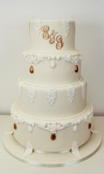 Royal Lace and Gold Initials Wedding Cake No.W353