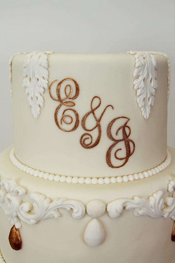 Royal Lace and Gold Initials Wedding Cake No.W353 - Image 2