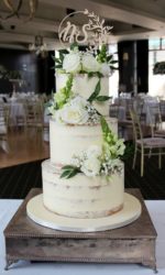 Semi Naked Wedding Cake with Flowers and Cake Topper No.W368