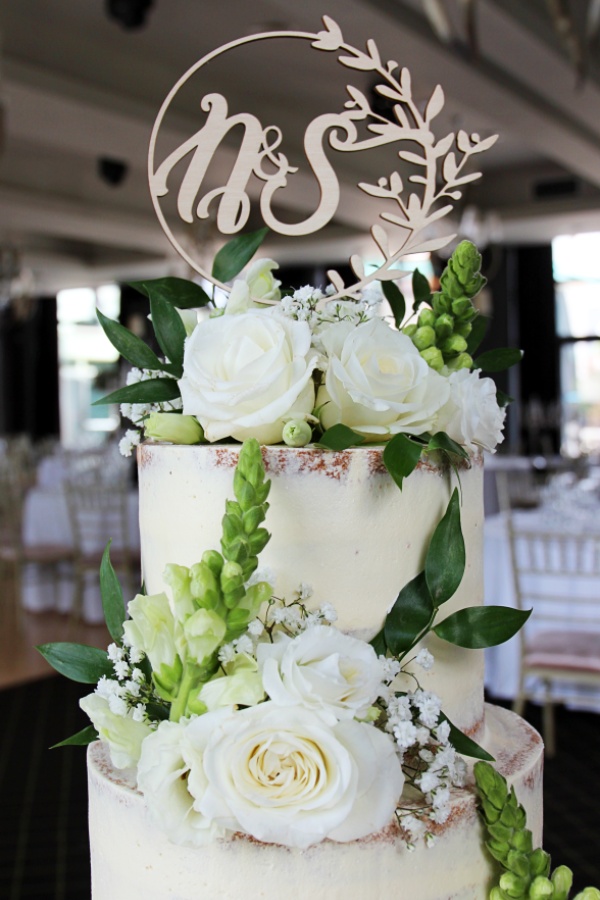 Semi Naked Wedding Cake with Flowers and Cake Topper No.W368 - Image 4