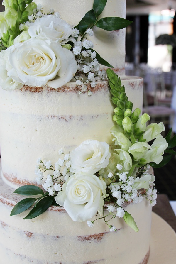 Semi Naked Wedding Cake with Flowers and Cake Topper No.W368 - Image 3
