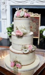 Semi Naked Wedding Cake with Pink and white Flowers No.W354