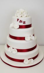 Wedding Cake with Burgundy Ribbon and Initials No.W365