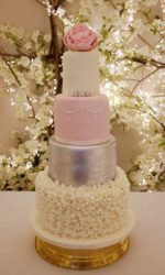 Wedding Cake with Ivory Ruffles and Pink Peony No.W375
