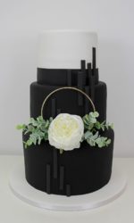 Black and White Geometric Cake with Gold Hoop No.W380