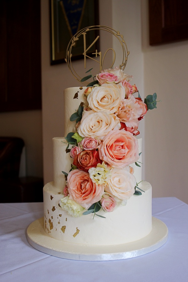 Buttercream Cake with gold Leaf and Cascading Flowers No.W382 - Image 2