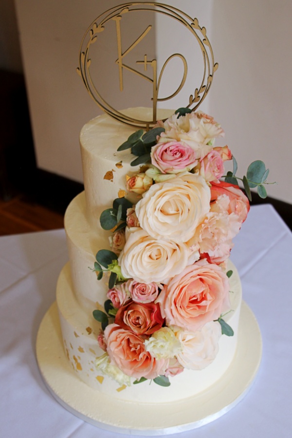 Buttercream Cake with gold Leaf and Cascading Flowers No.W382 - Image 4