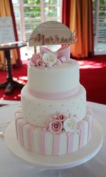 Pink Stripes and Bow Wedding Cake No.W396