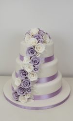 White and Lilac Cascading Roses Wedding Cake No.W398