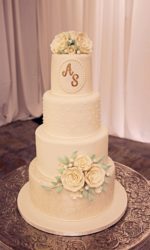 Wedding Cake with Ivory Roses and Glitter No.W400aa