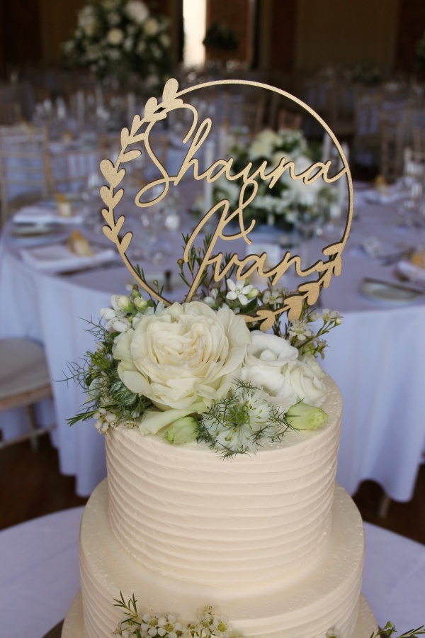 Buttercream Cake with White Flowers and Gold Topper No.W401 - Image 3