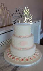 Peach Bow and Lace Wedding Cake No.W415