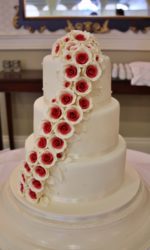 Two Tone Red and Ivory Cascading Roses Cake No.W423