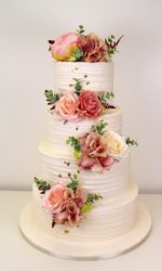 Wedding Cake with Silk Flowers and Gold Leaf No.W417