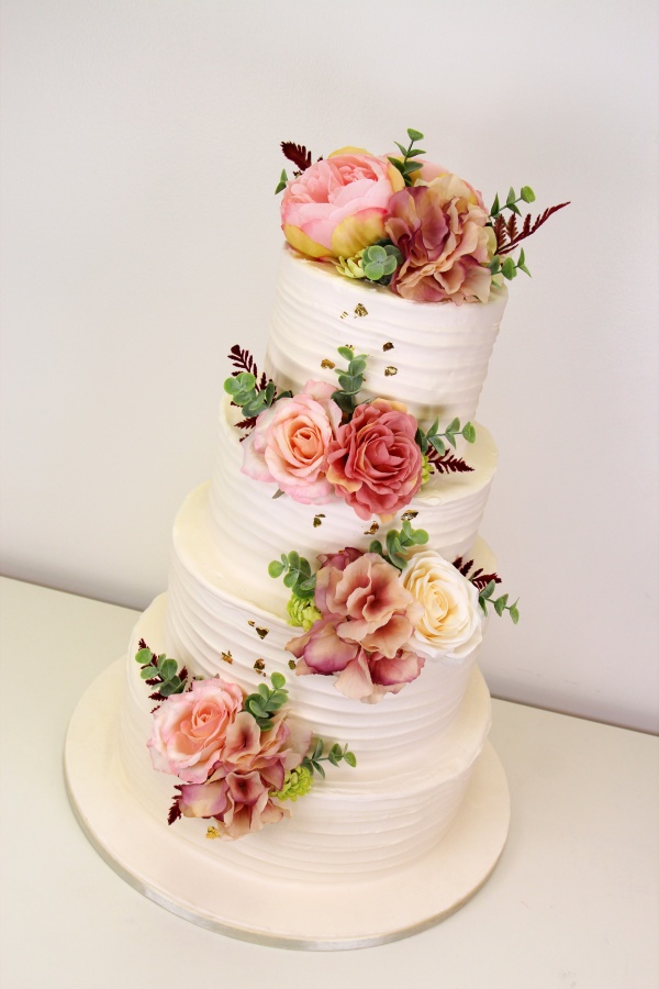 Wedding Cake with Silk Flowers and Gold Leaf No.W417 - Image 2
