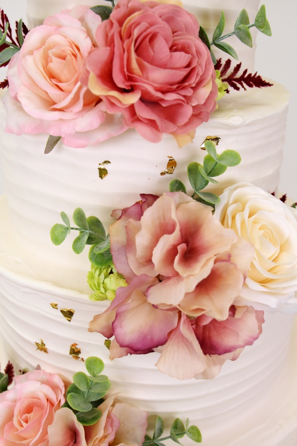 Wedding Cake with Silk Flowers and Gold Leaf No.W417 - Image 3