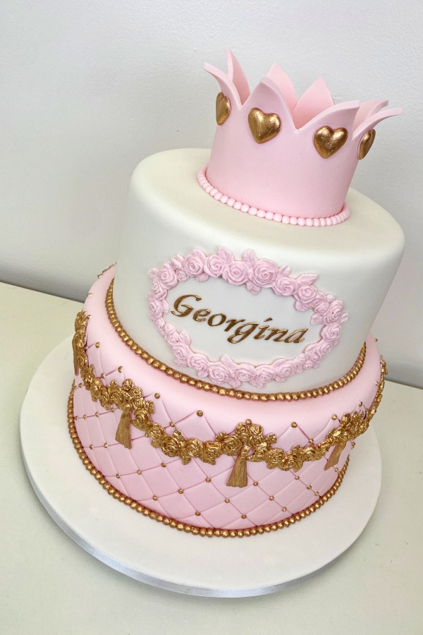 Pink Crown and Gold Pearls Christening Cake No.CH046 - Image 2