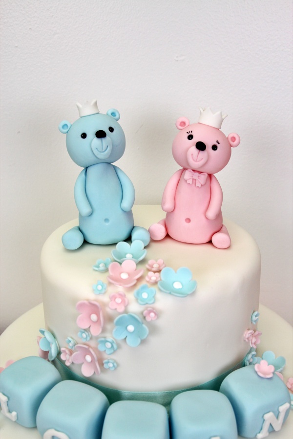 Pink and Blue Christening Cake for Twins No.CH022 - Image 2
