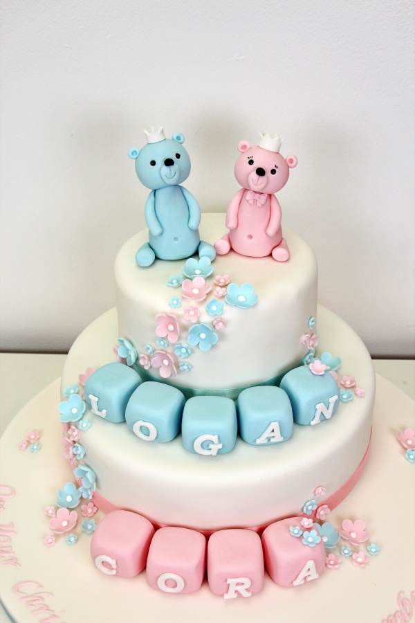 Pink and Blue Christening Cake for Twins No.CH022 - Image 3