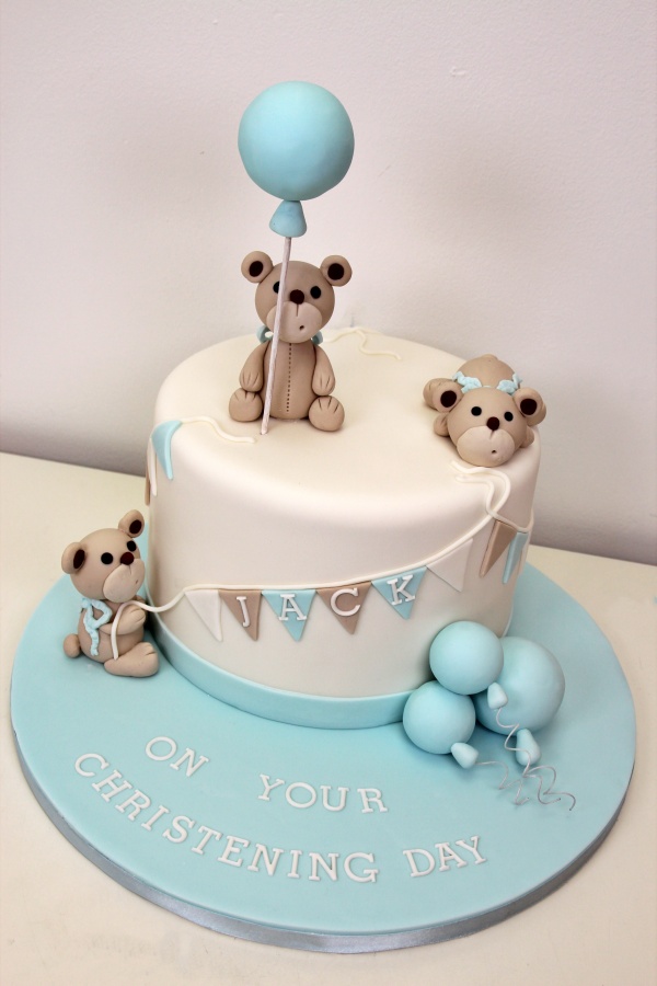 Brown Teddy Bears with Balloons Christening Cake No.CH050