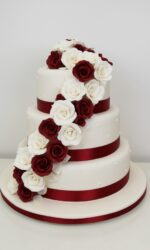 Burgundy and Ivory Cascading Roses Wedding Cake No.W449